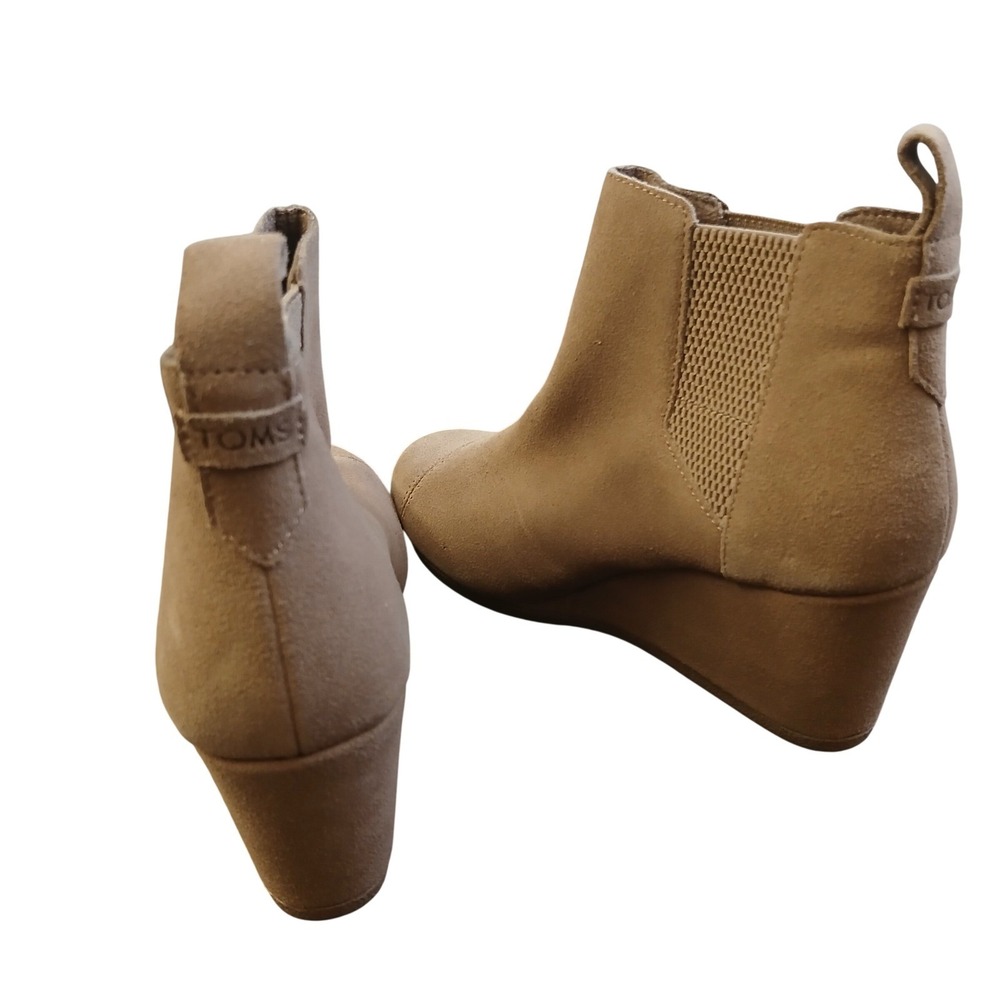 TOMS Leila Tan Suede Wedge Ankle Booties Womens 6.5 Pull On Round Toe Boots - Picture 11 of 13